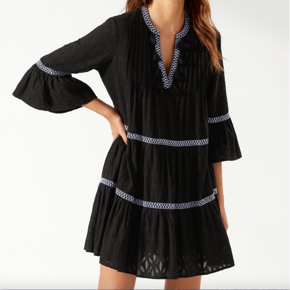 Tommy Bahama Black Tiered Dress with White Trim